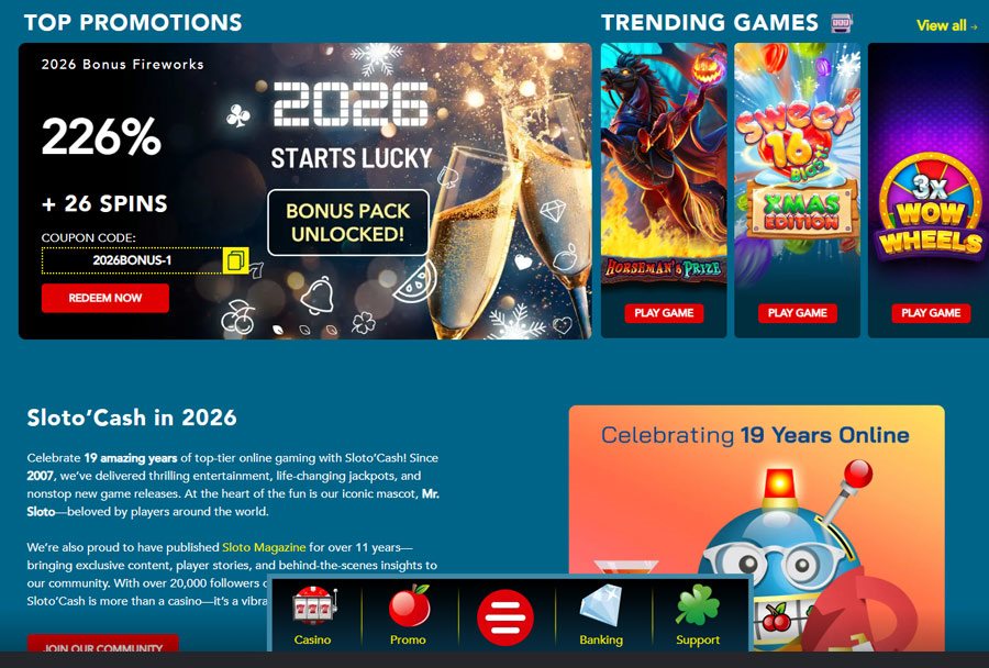 Sloto'Cash Casino Bonuses and Promotions